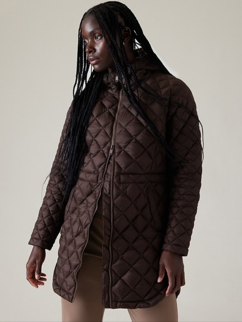 Athleta Whisper Featherless Puffer Parka Brown size Large